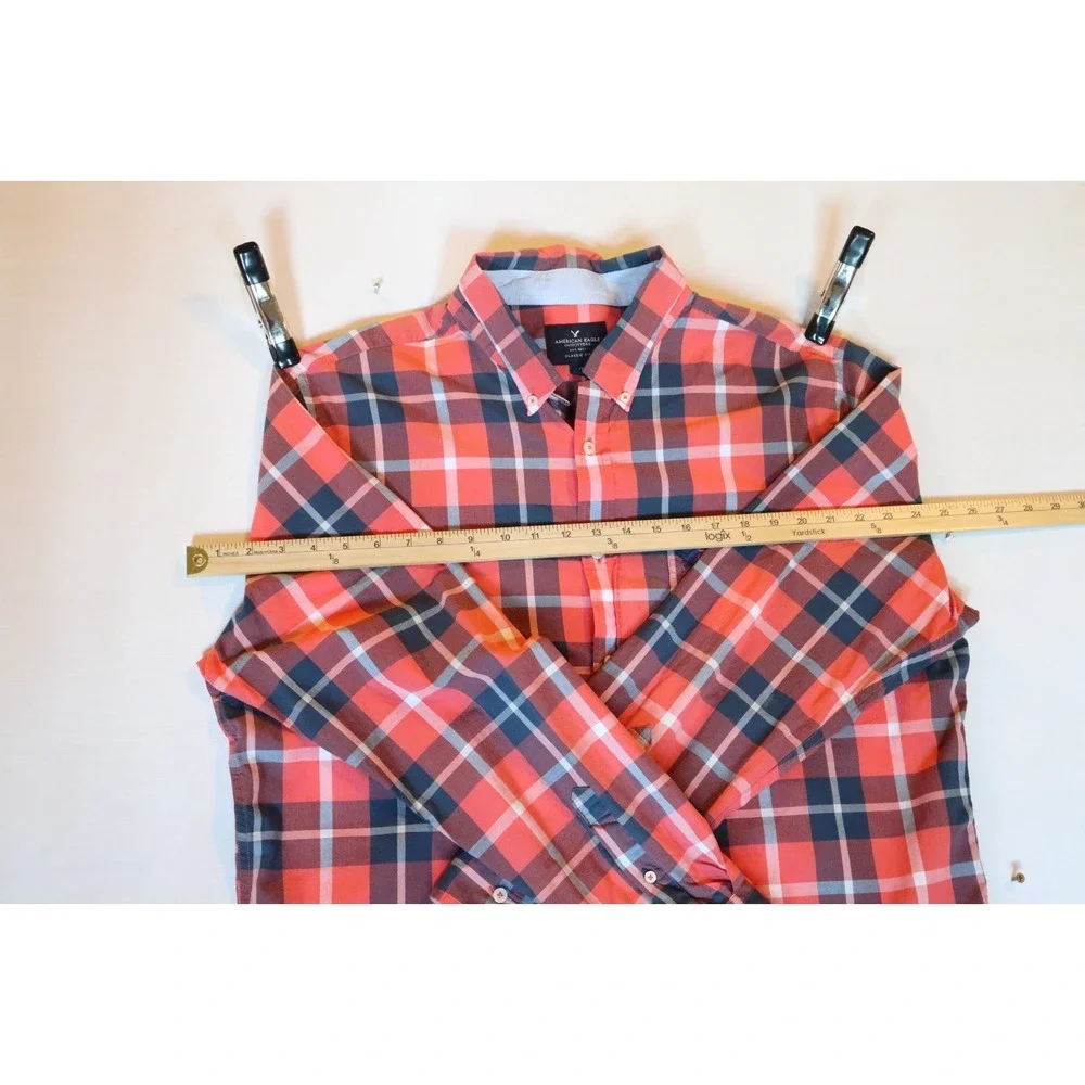 American Eagle Mens XL Classic Fit Long Sleeve Plaid Button Down Shirt Red - Picture 7 of 9